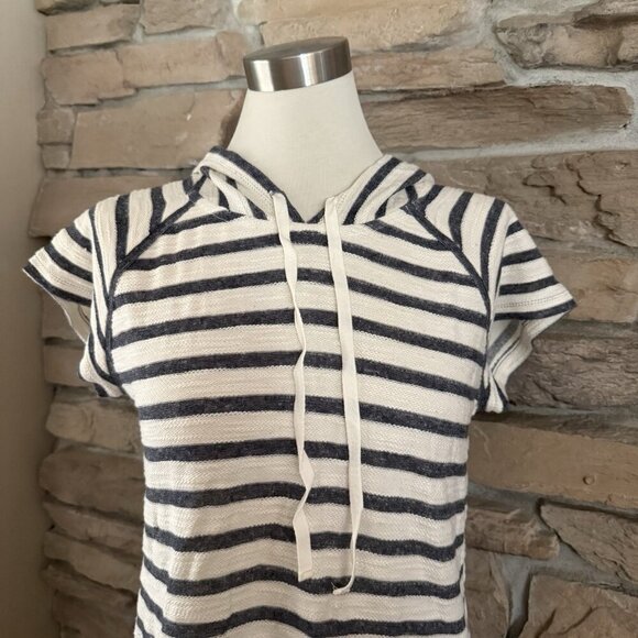 Max Studio Weekend Hoodie Dress Size M Striped Navy White Nautical Cover-up - Picture 2 of 11
